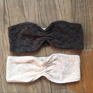 Aeries Olive Green & Pink Laced Bandeau Set